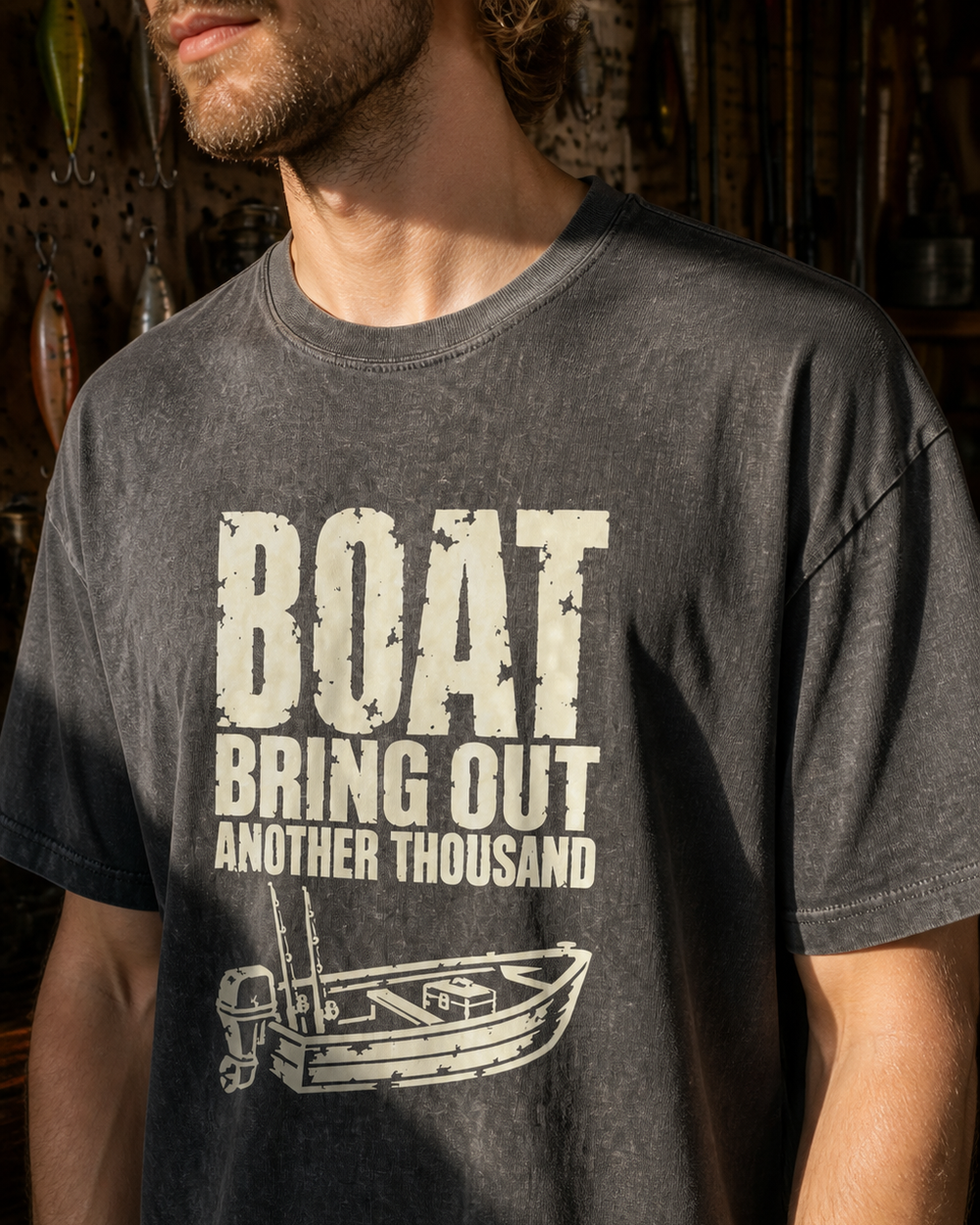 Boat: Bring Out Another Thousand washed tee — washed black, worn, side