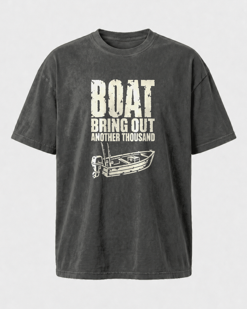 Boat: Bring Out Another Thousand washed tee — washed black, front