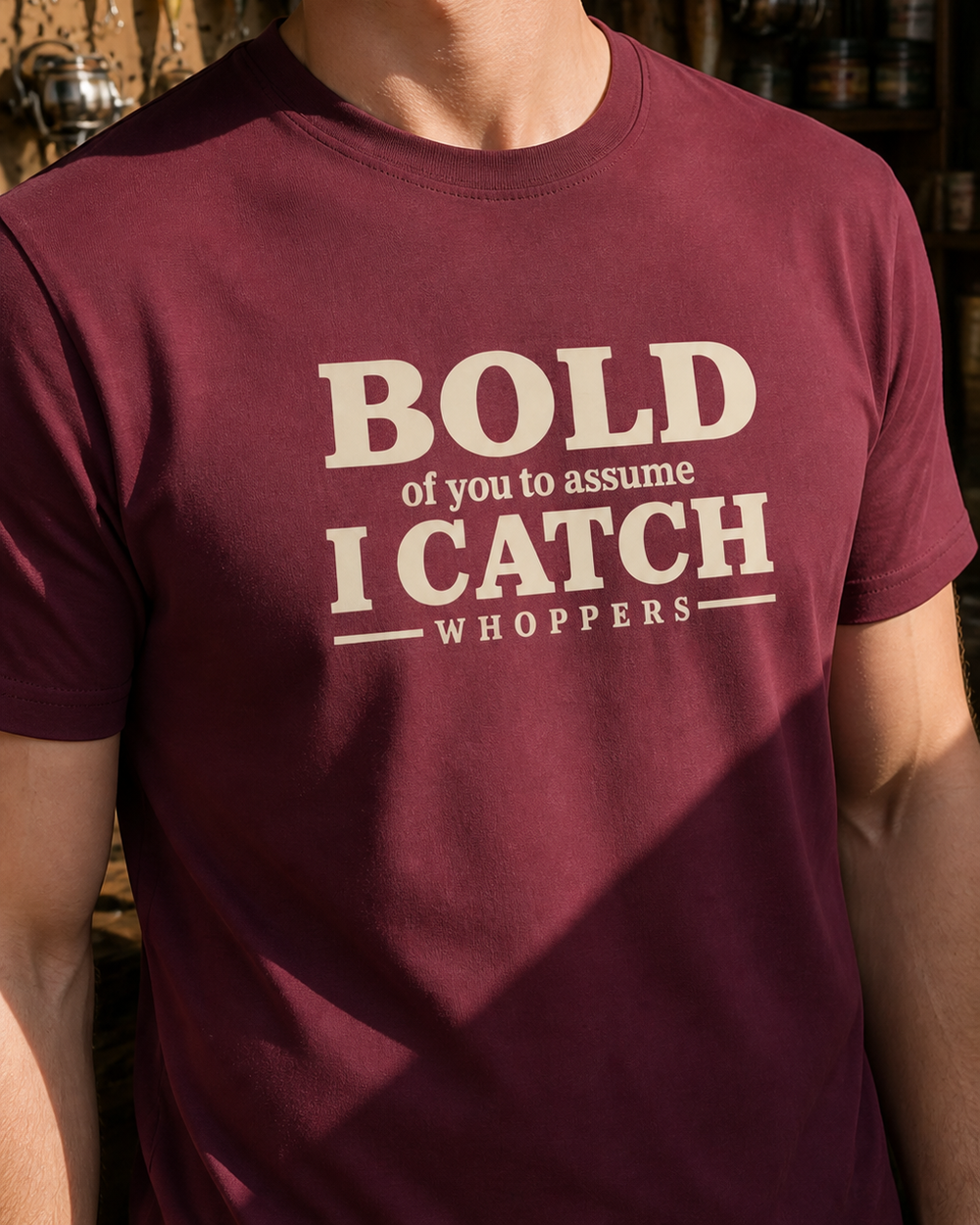 Bold Of You tee — maroon, worn, side