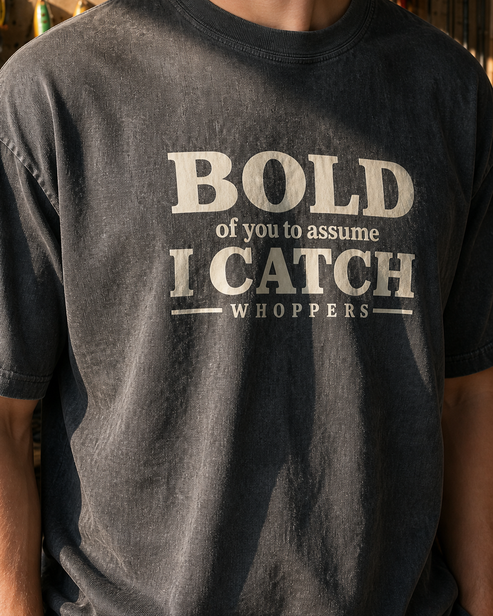 Bold Of You washed tee — washed black, worn, side