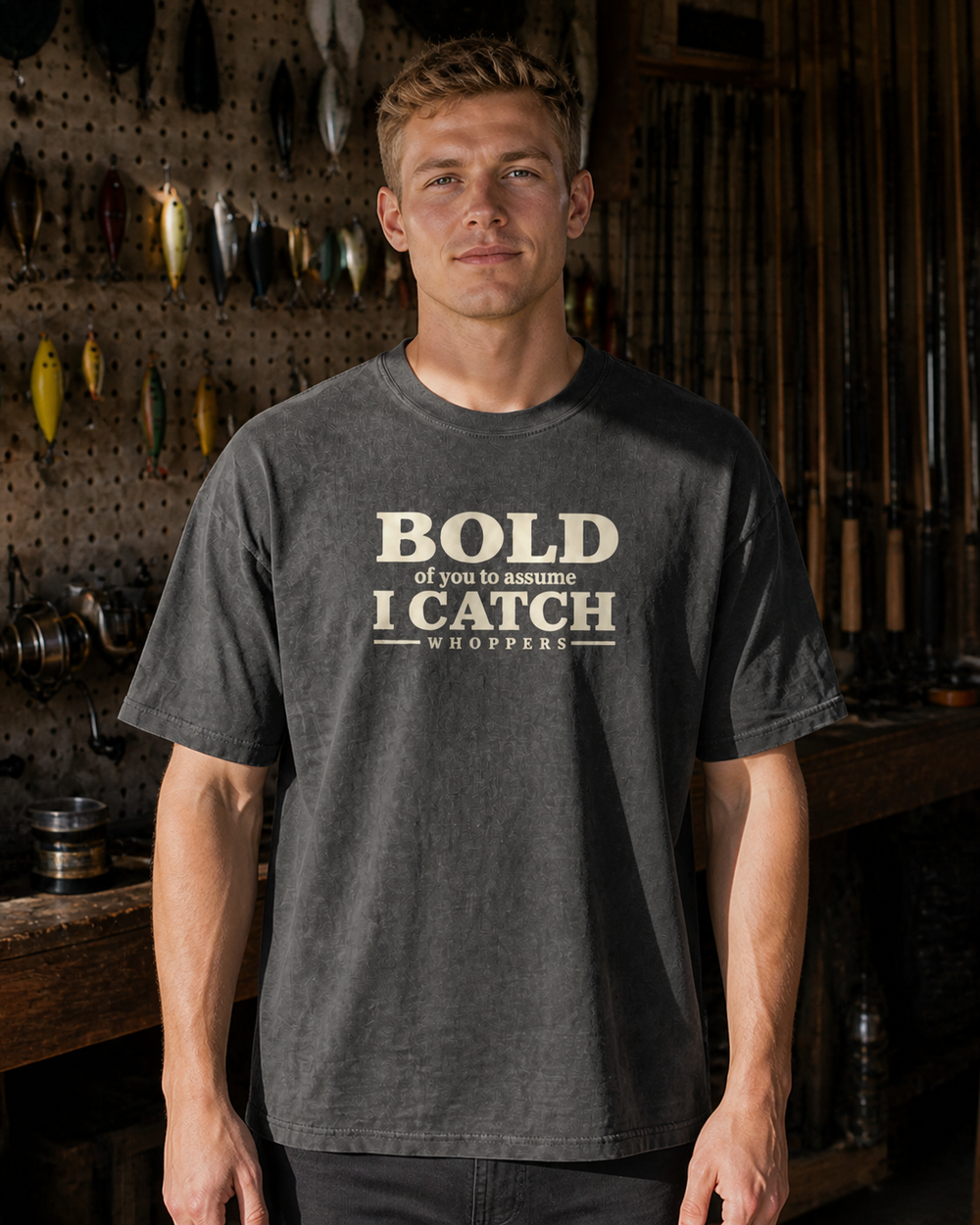 Bold Of You washed tee — washed black, worn, front
