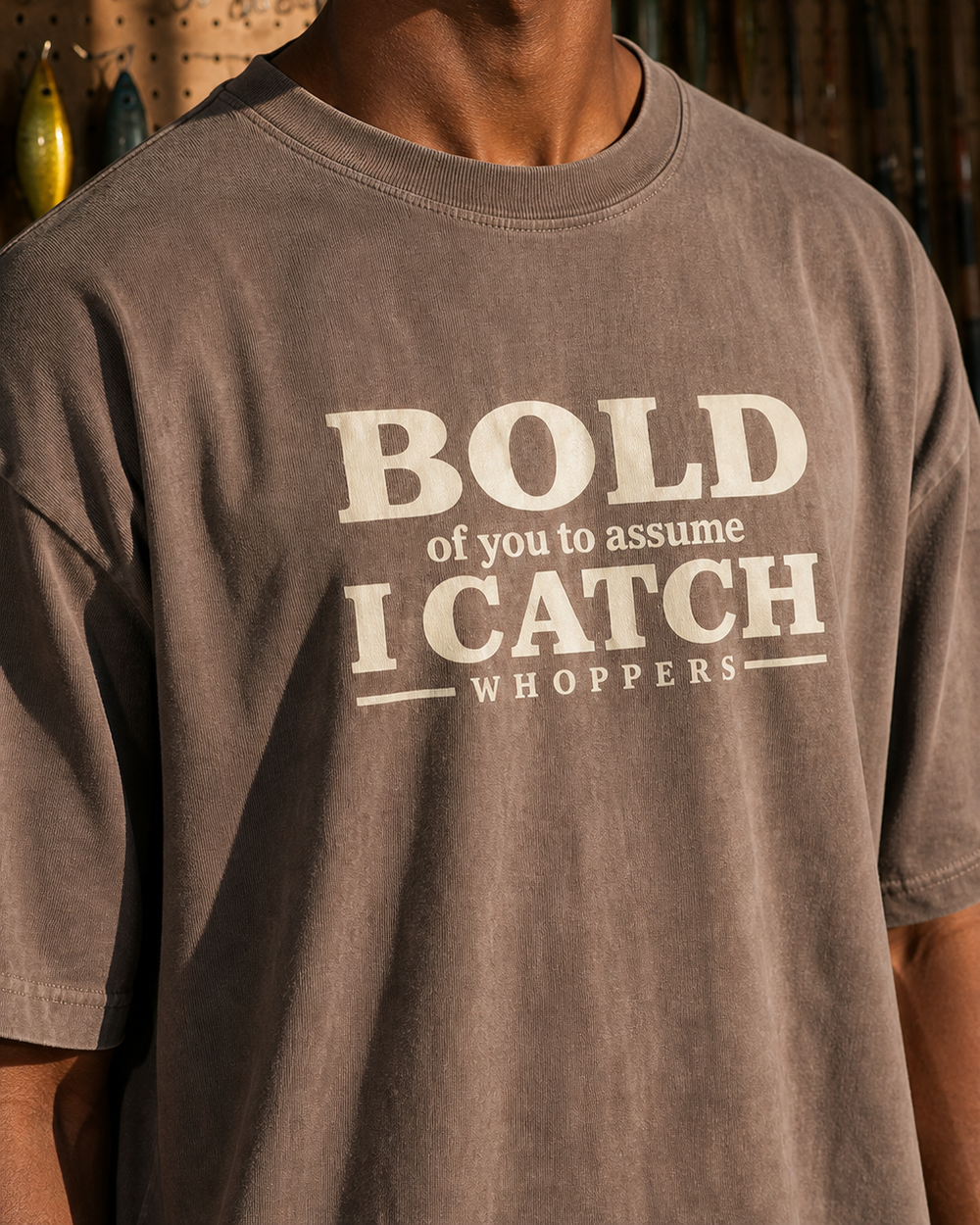 Bold Of You washed tee — washed coffee, worn, side