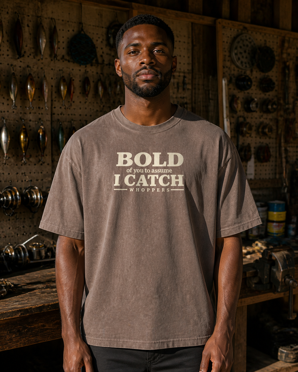 Bold Of You washed tee — washed coffee, worn, front