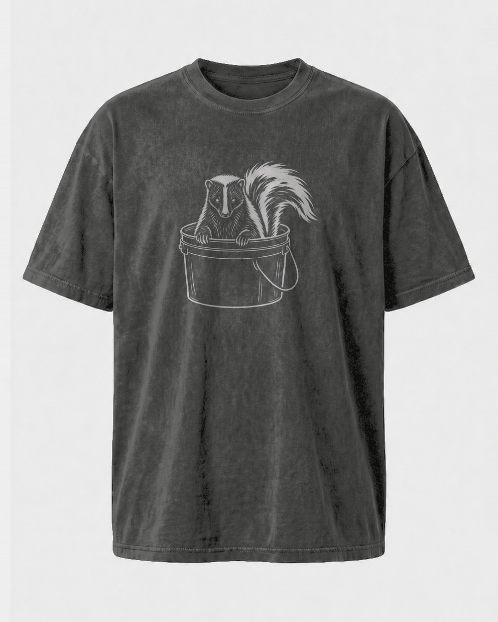 Bucket Skunk washed tee — washed black, front