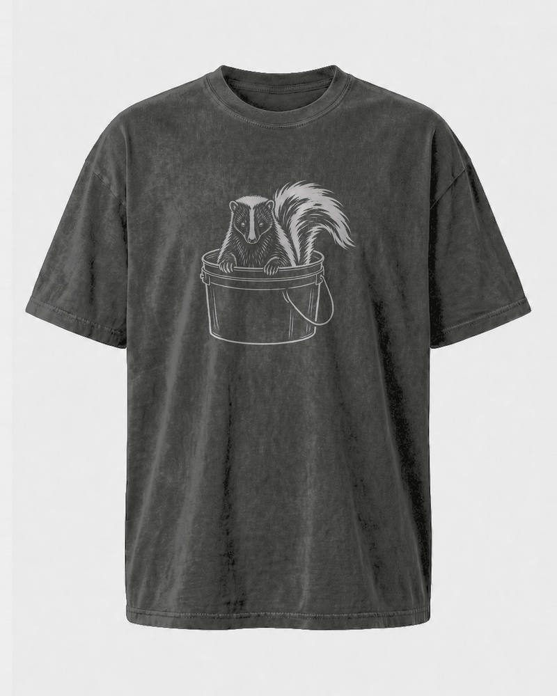 Bucket Skunk washed tee — washed black, front