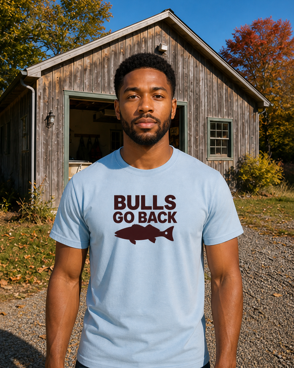 Bulls Go Back Bold tee — light blue, worn, back
