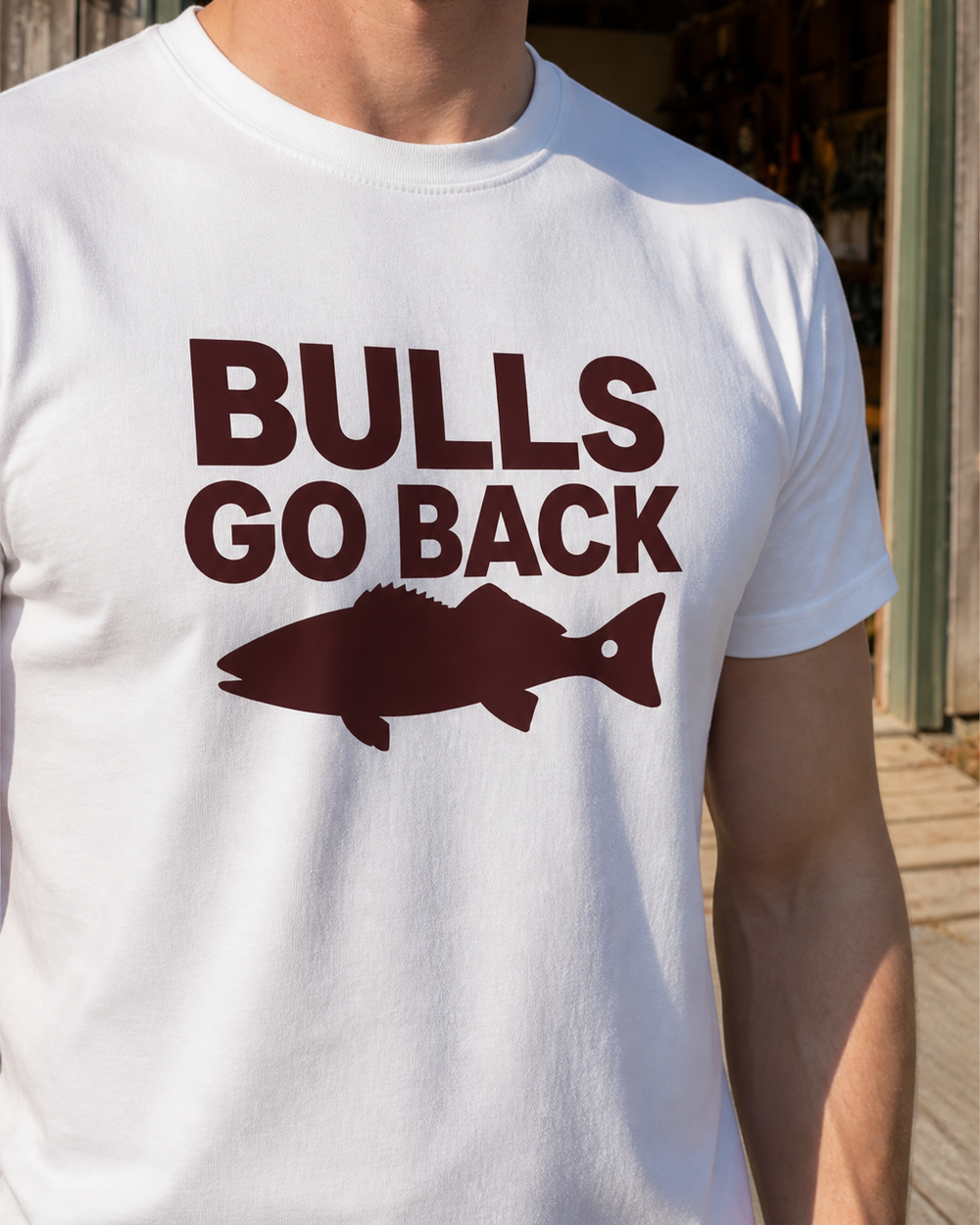 Bulls Go Back Bold tee — worn, back
