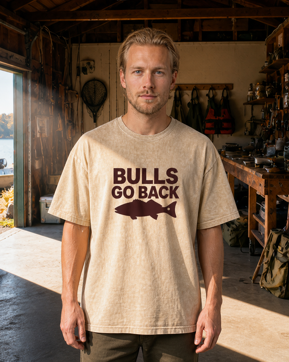 Bulls Go Back Bold washed tee — washed bone, worn, back