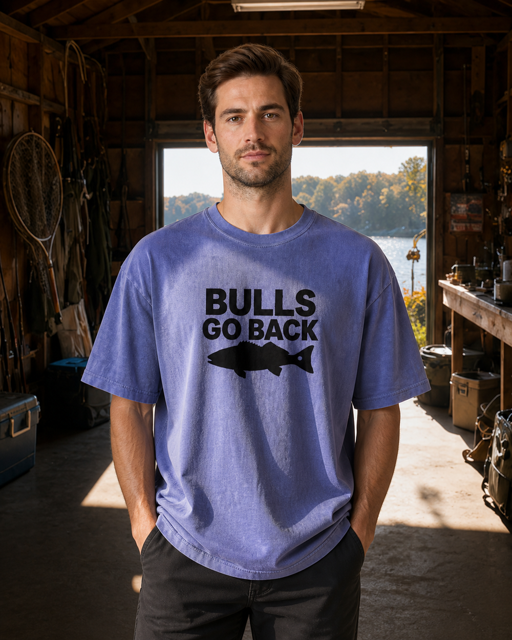 Bulls Go Back Bold washed tee — washed blue, worn, back