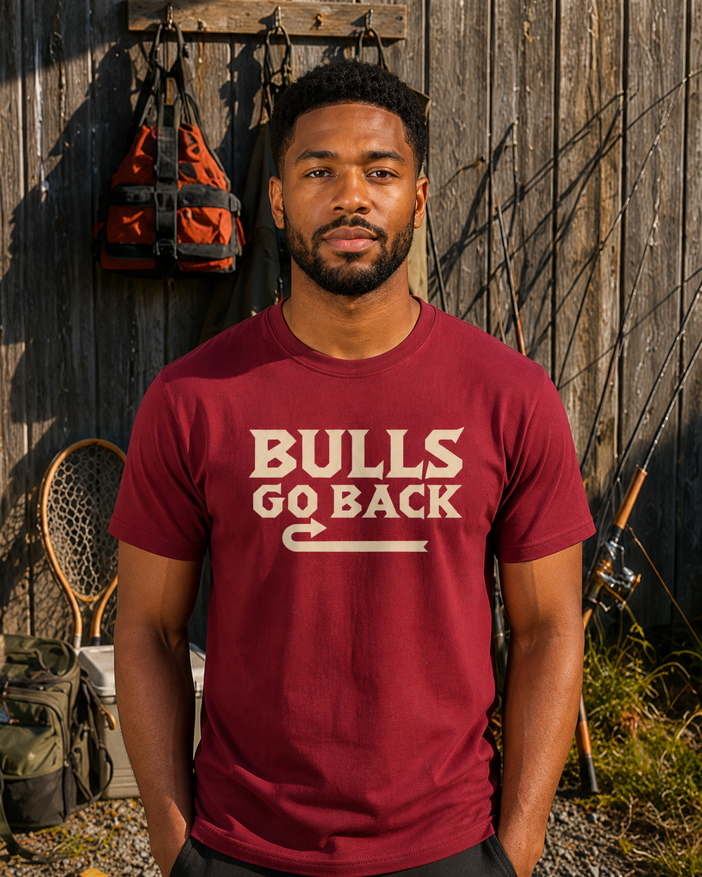 Bulls Go Back tee — garnet, worn, back