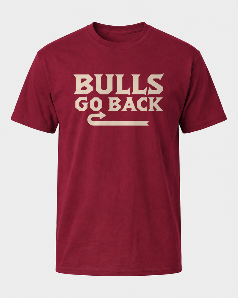 Bulls Go Back tee — garnet, back