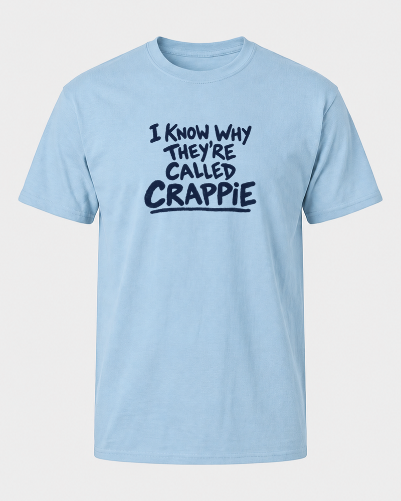 I Know Why They're Called Crappie tee — light blue, front