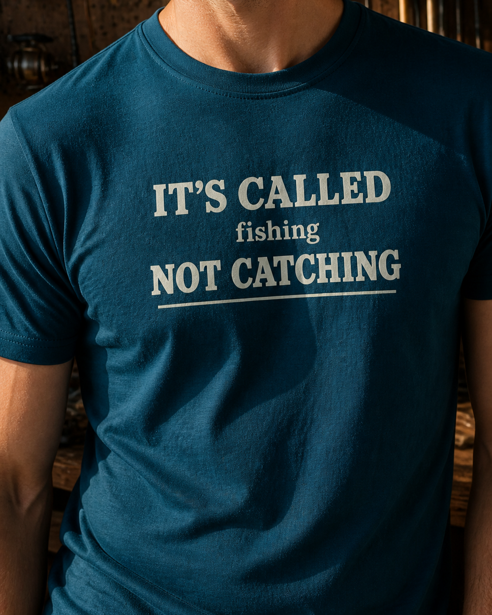 Called Fishing tee — midnight navy, worn, side