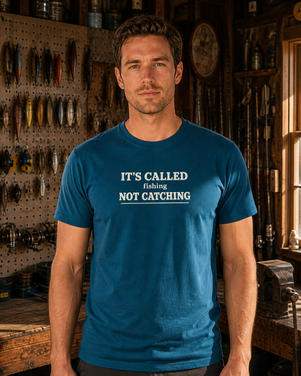 Called Fishing tee — midnight navy, worn, front