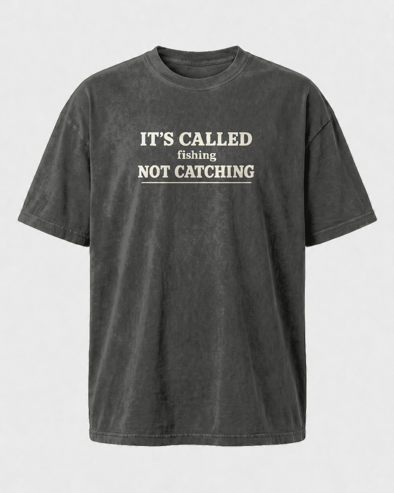 Called Fishing washed tee — washed black, front