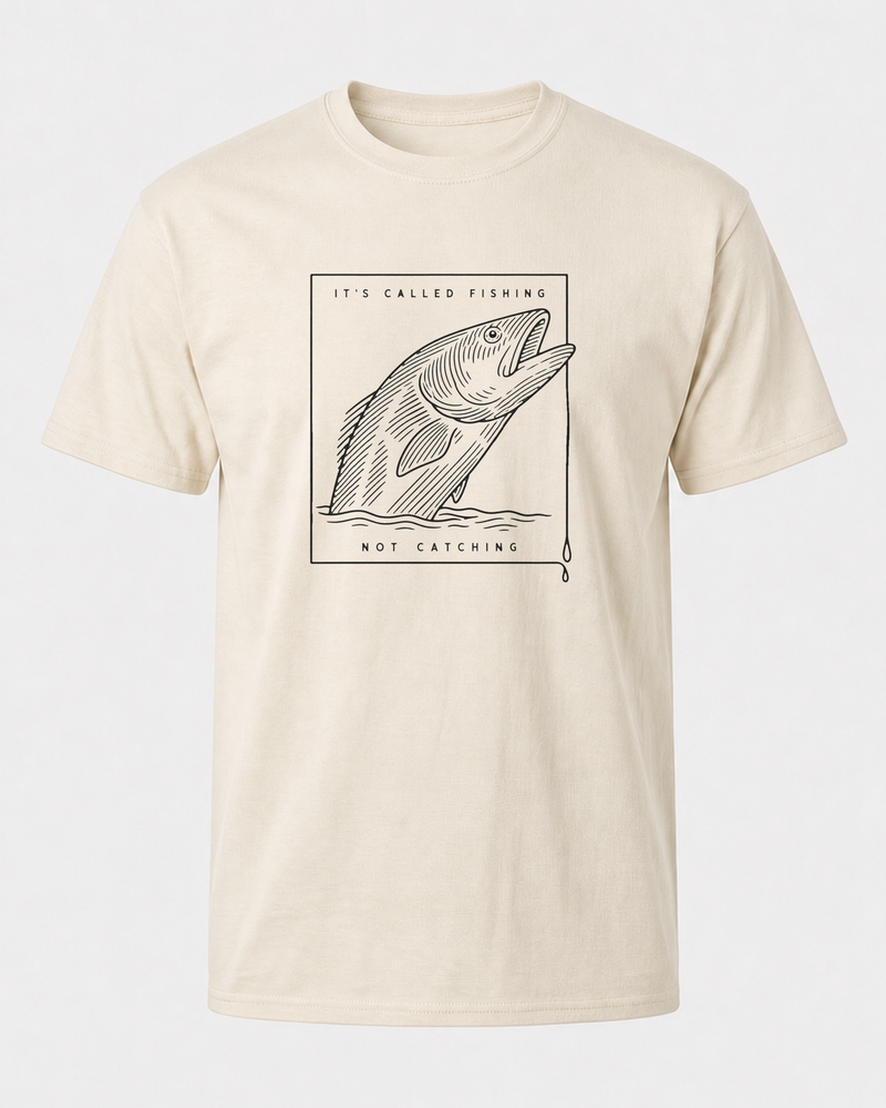 Called Fishing Etched tee — bone, front