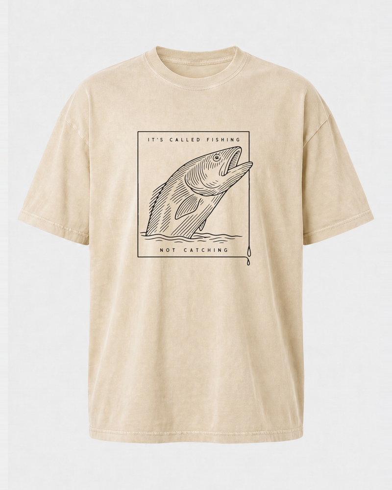 Called Fishing Etched washed tee — washed bone, front