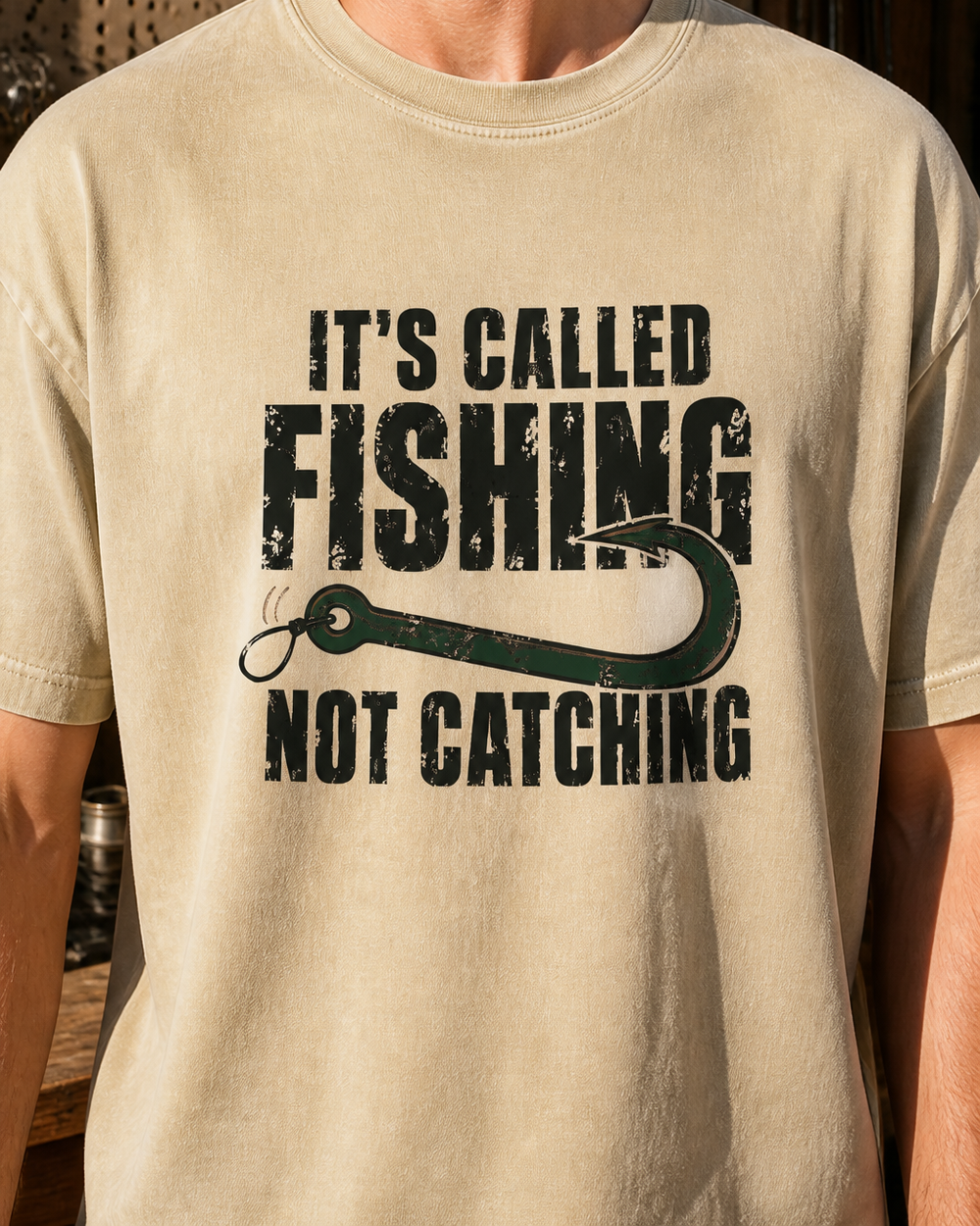 It's Called Fishing (Full Colour) washed tee — washed bone, worn, side