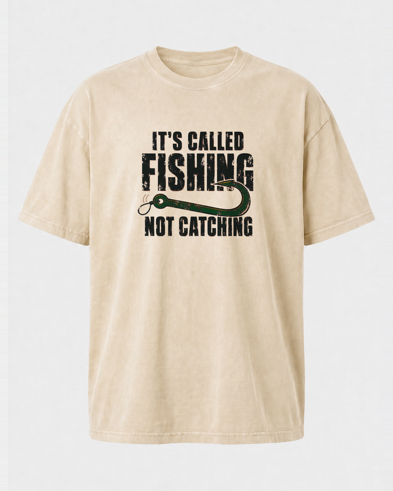 It's Called Fishing (Full Colour) washed tee — washed bone, front