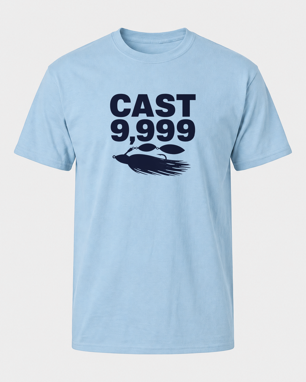 Cast 9,999 Bold tee — light blue, front