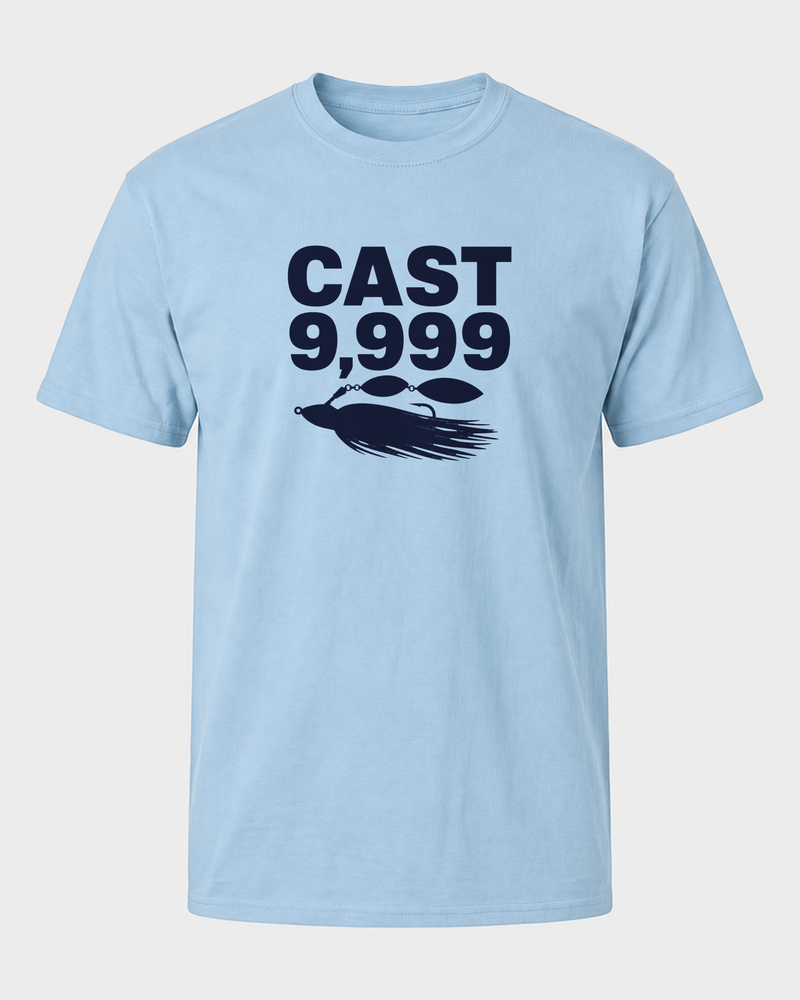 Cast 9,999 Bold tee — light blue, front