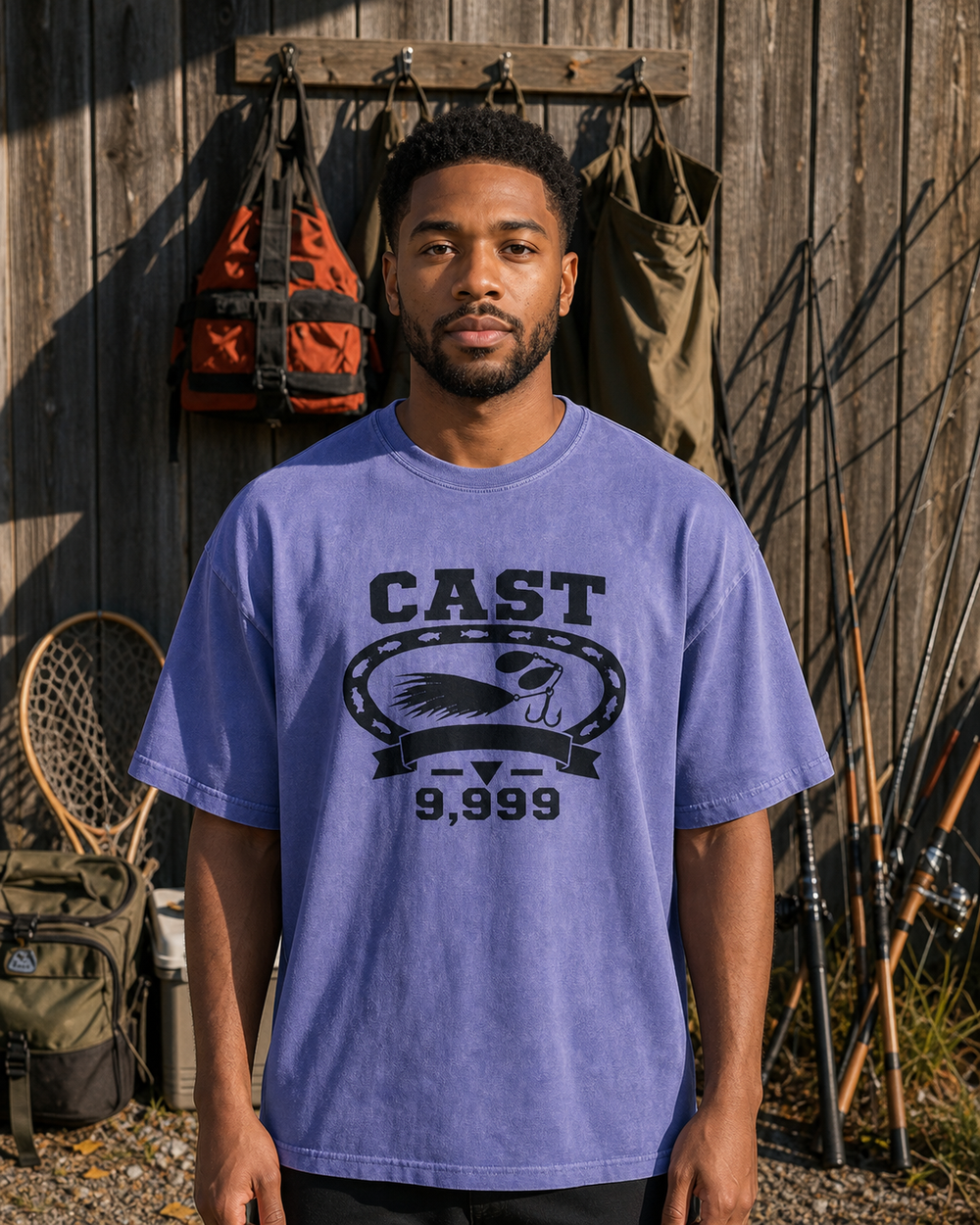 Cast 9,999 Heritage washed tee — washed blue, worn, front
