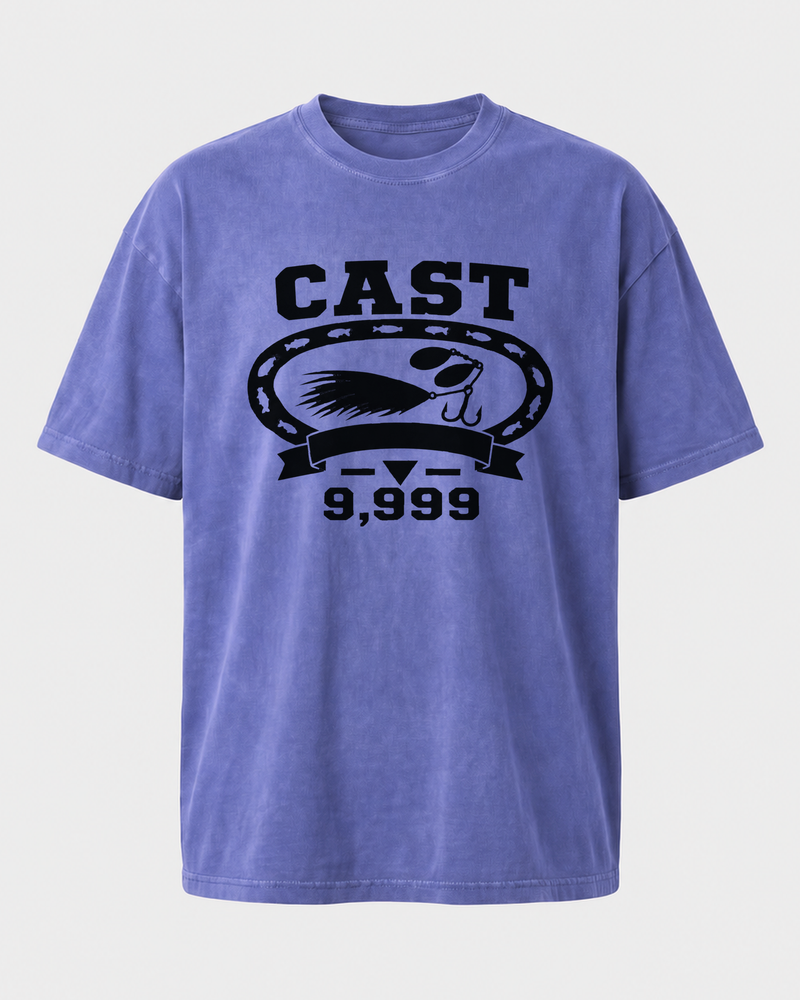 Cast 9,999 Heritage washed tee — washed blue, front