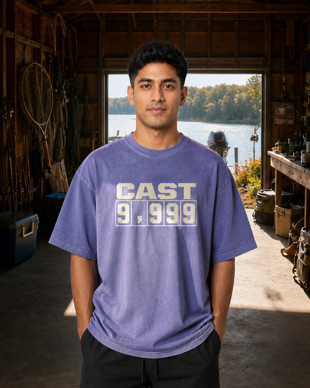Cast 9,999 washed tee — washed blue, worn, front
