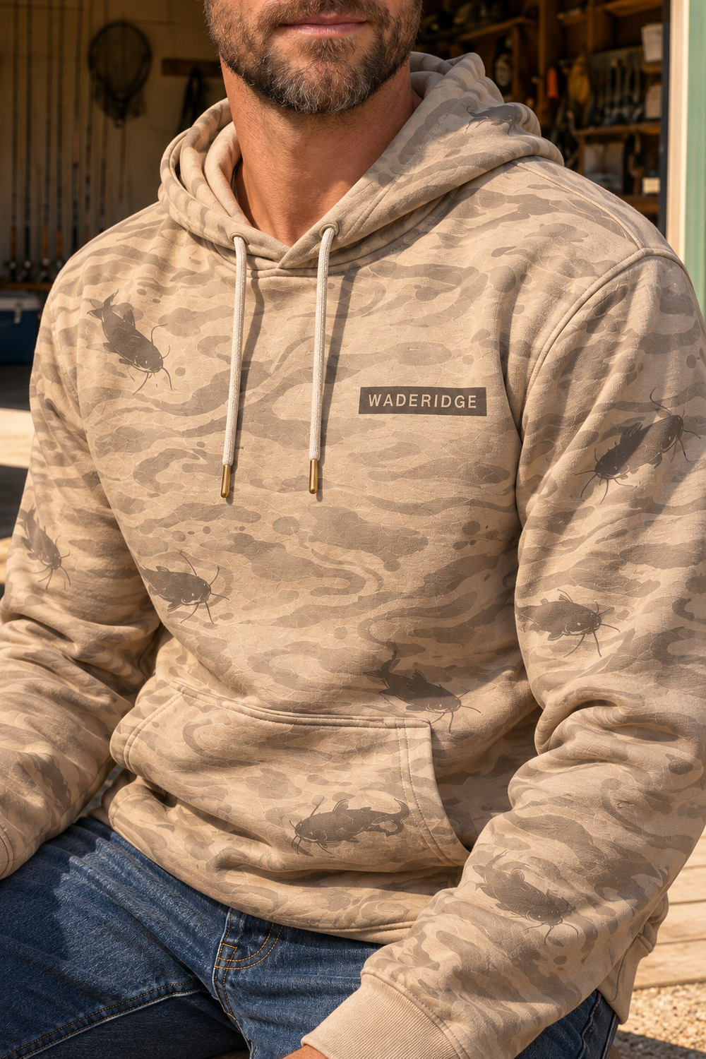 Catfish Are Calling Whiskered Catfish All-Over Print Hoodie — model angle