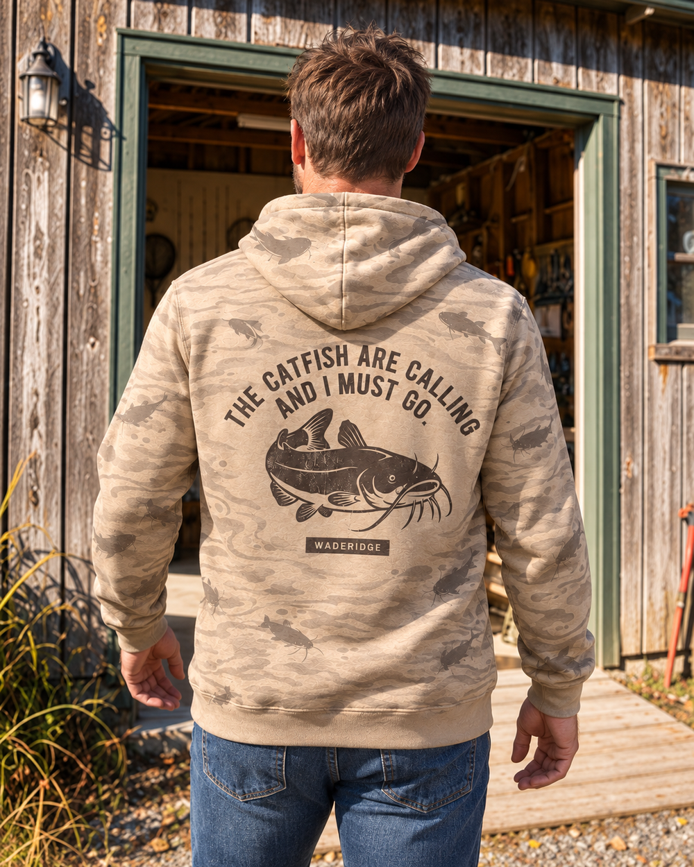Catfish Are Calling Whiskered Catfish All-Over Print Hoodie — model back