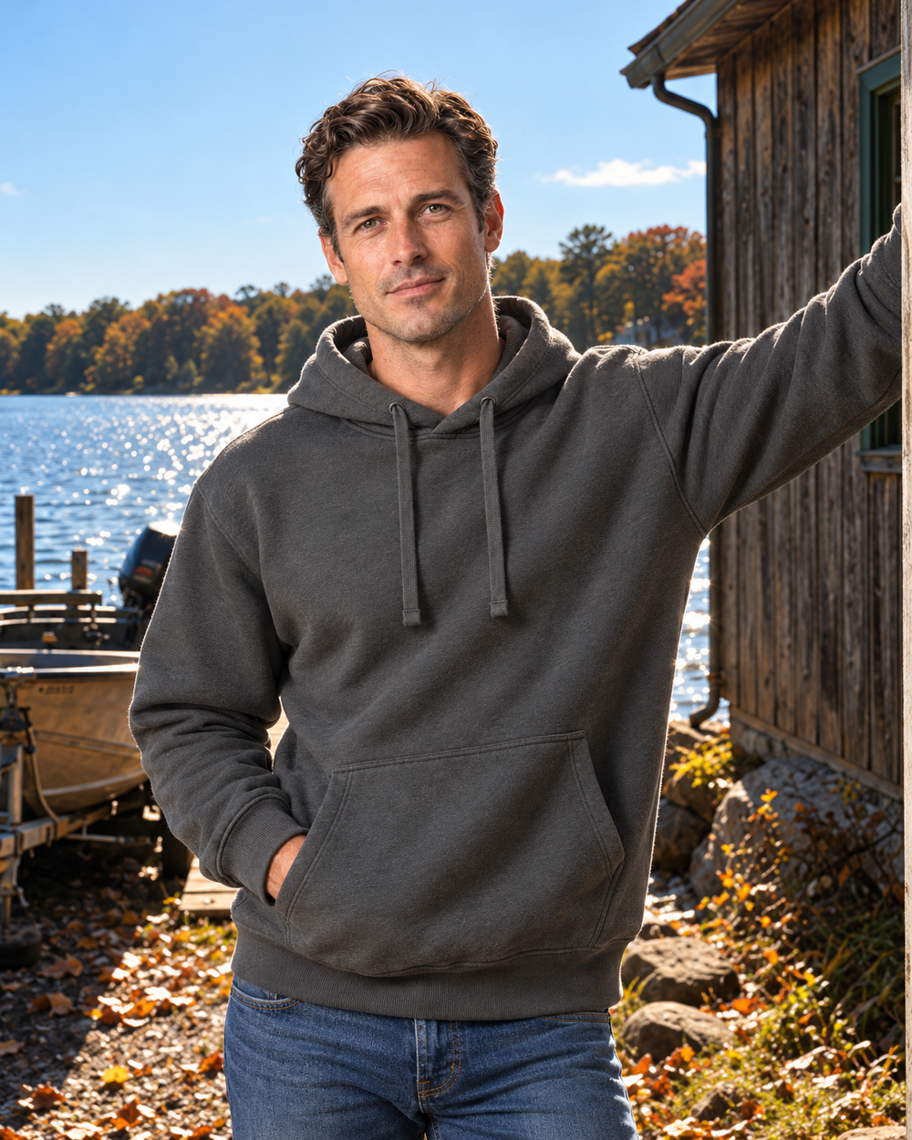 Catfish Burglar Loot Badge Hoodie — Charcoal — model front