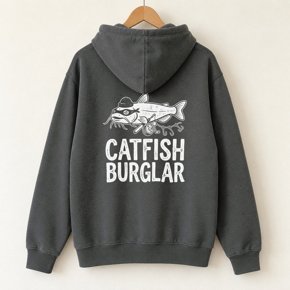 Catfish Burglar Masked Hoodie — Charcoal — back print