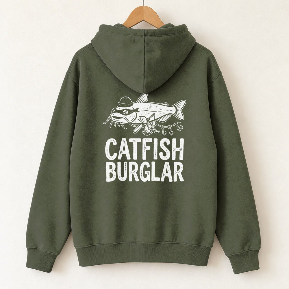 Catfish Burglar Masked Hoodie — Military Green — back print
