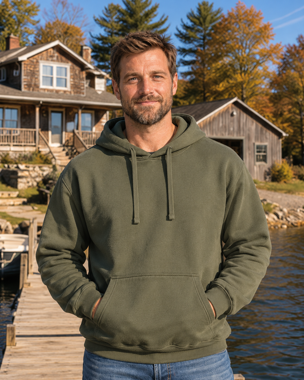 Catfish Burglar Masked Hoodie — Military Green — model front