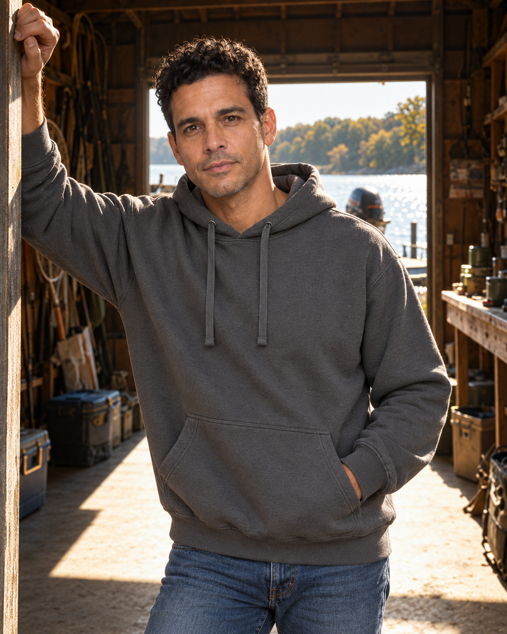 Catfish Burglar Safe Heist Hoodie — Charcoal — model front