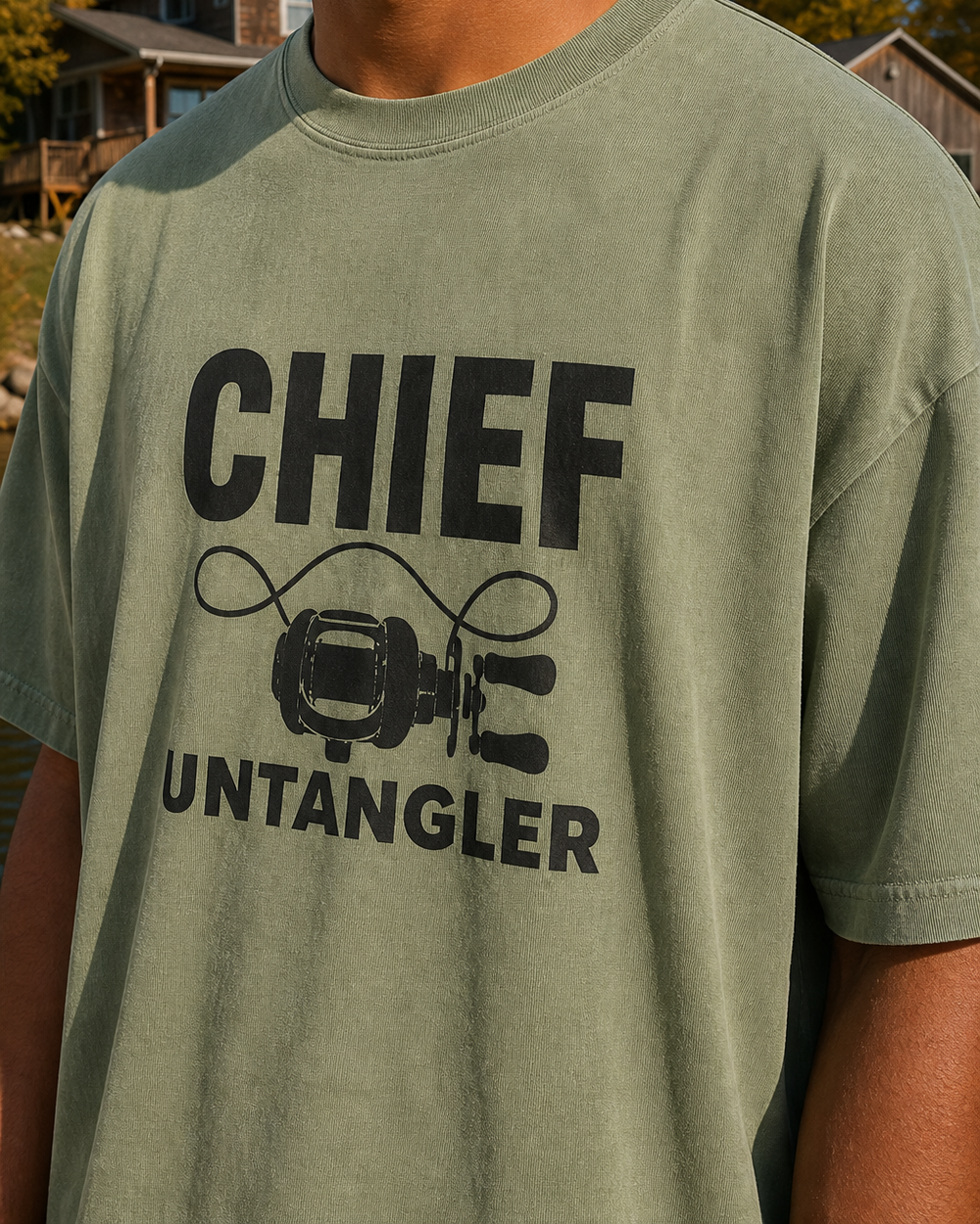 Chief Untangler Bold washed tee — washed sage, worn, side