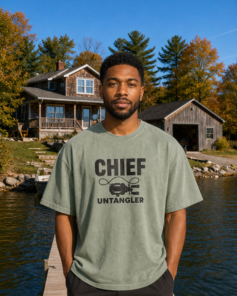 Chief Untangler Bold washed tee — washed sage, worn, front