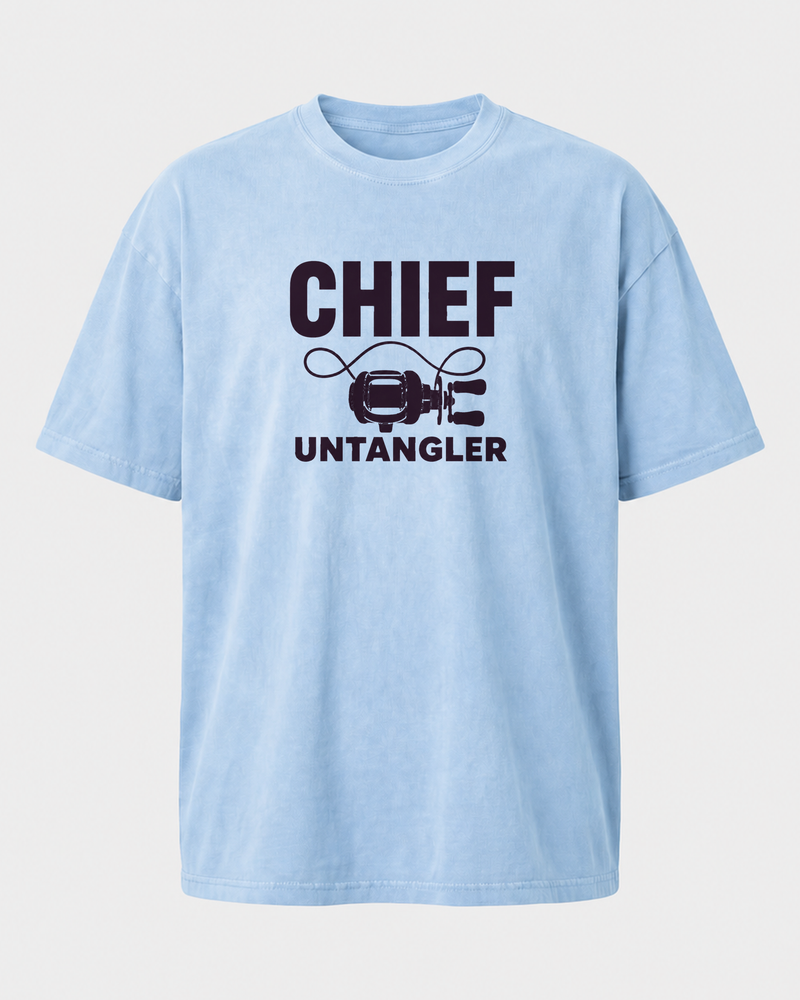 Chief Untangler Bold washed tee — washed light blue, front