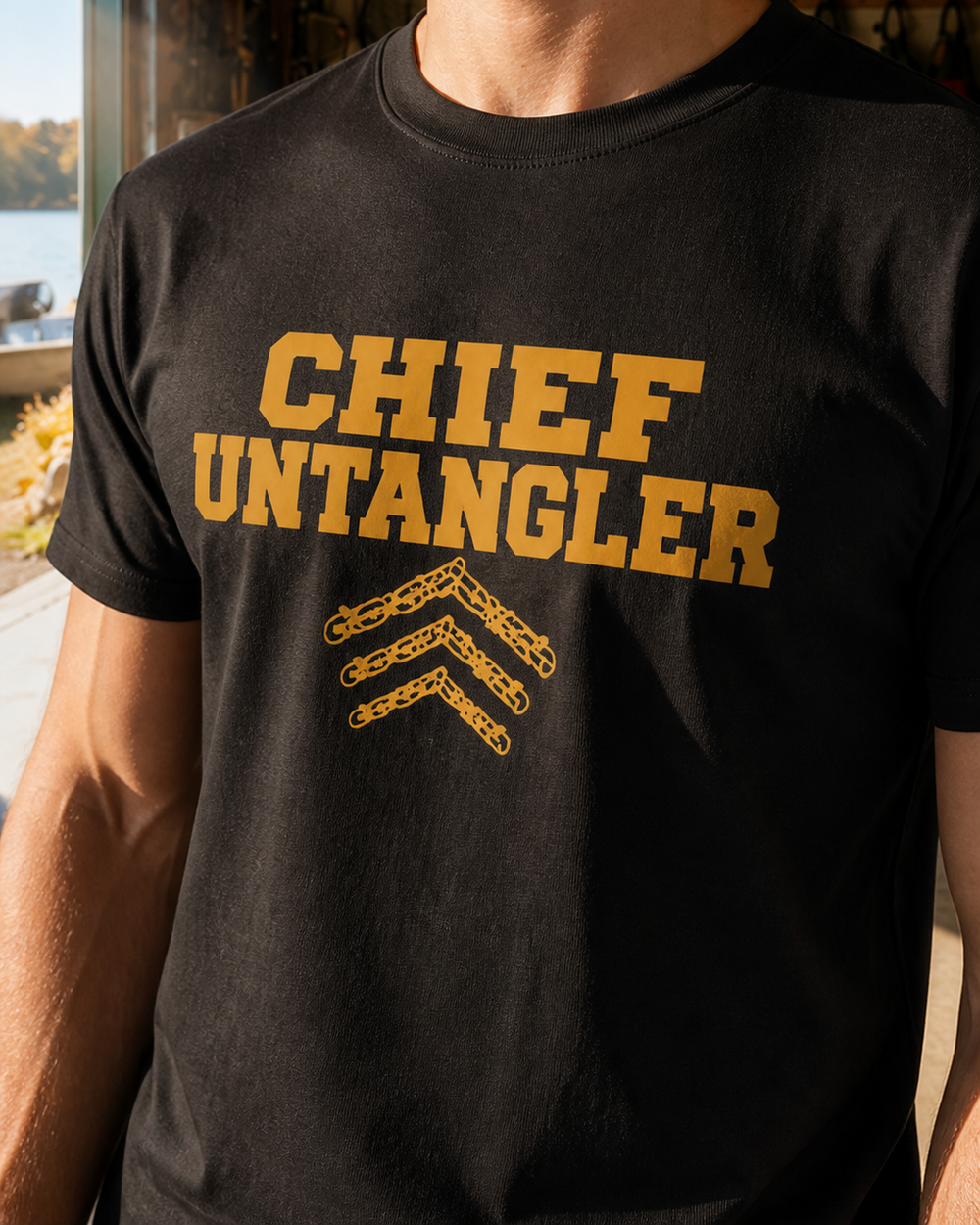Chief Untangler tee — black, worn, side