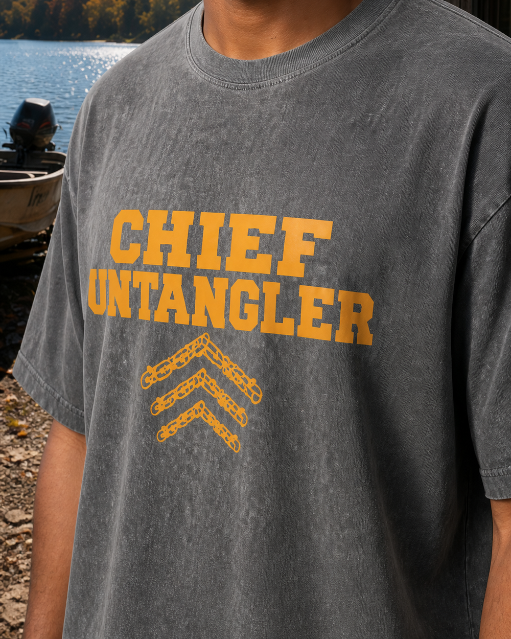 Chief Untangler washed tee — washed black, worn, side