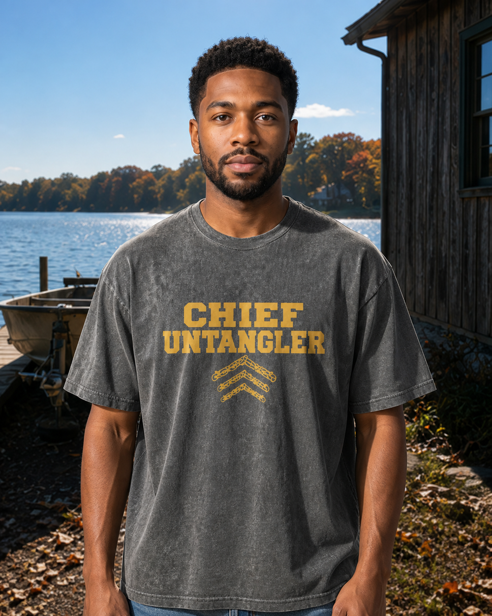 Chief Untangler washed tee — washed black, worn, front