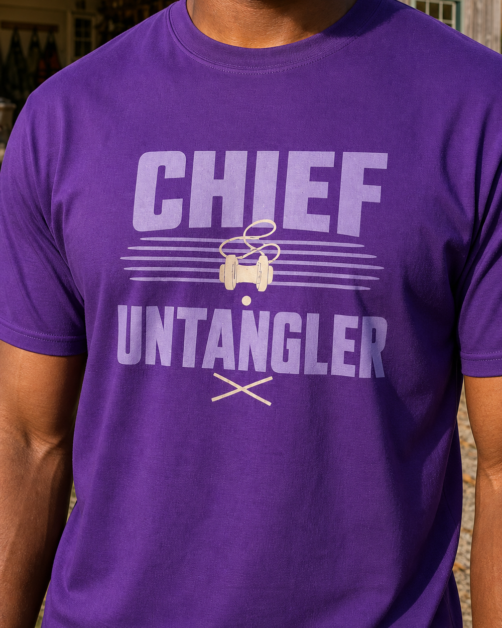 Chief Untangler Two Tone tee — purple, worn, side
