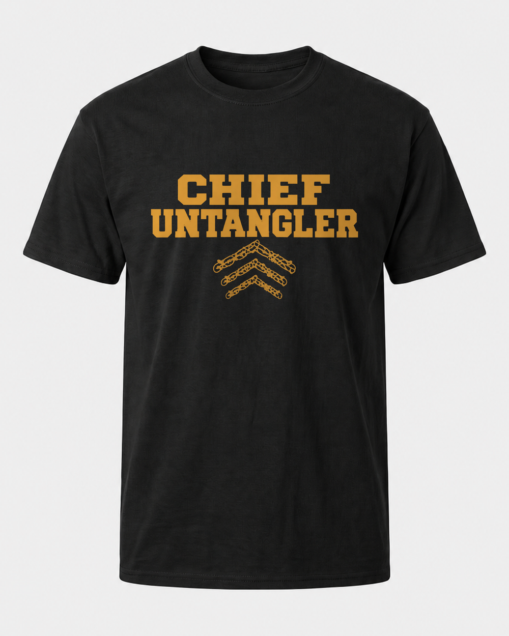 Chief Untangler tee — black, front