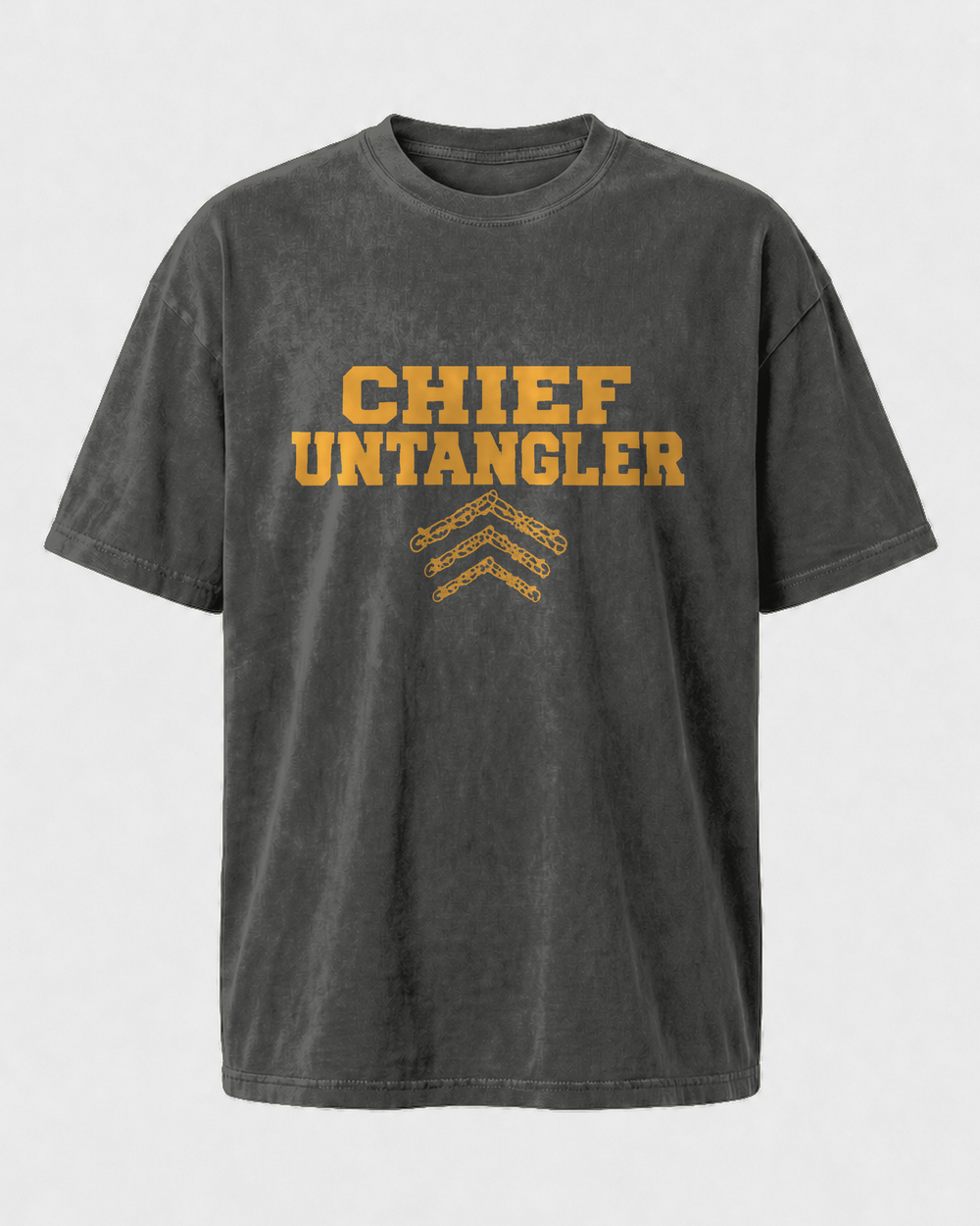 Chief Untangler washed tee — washed black, front