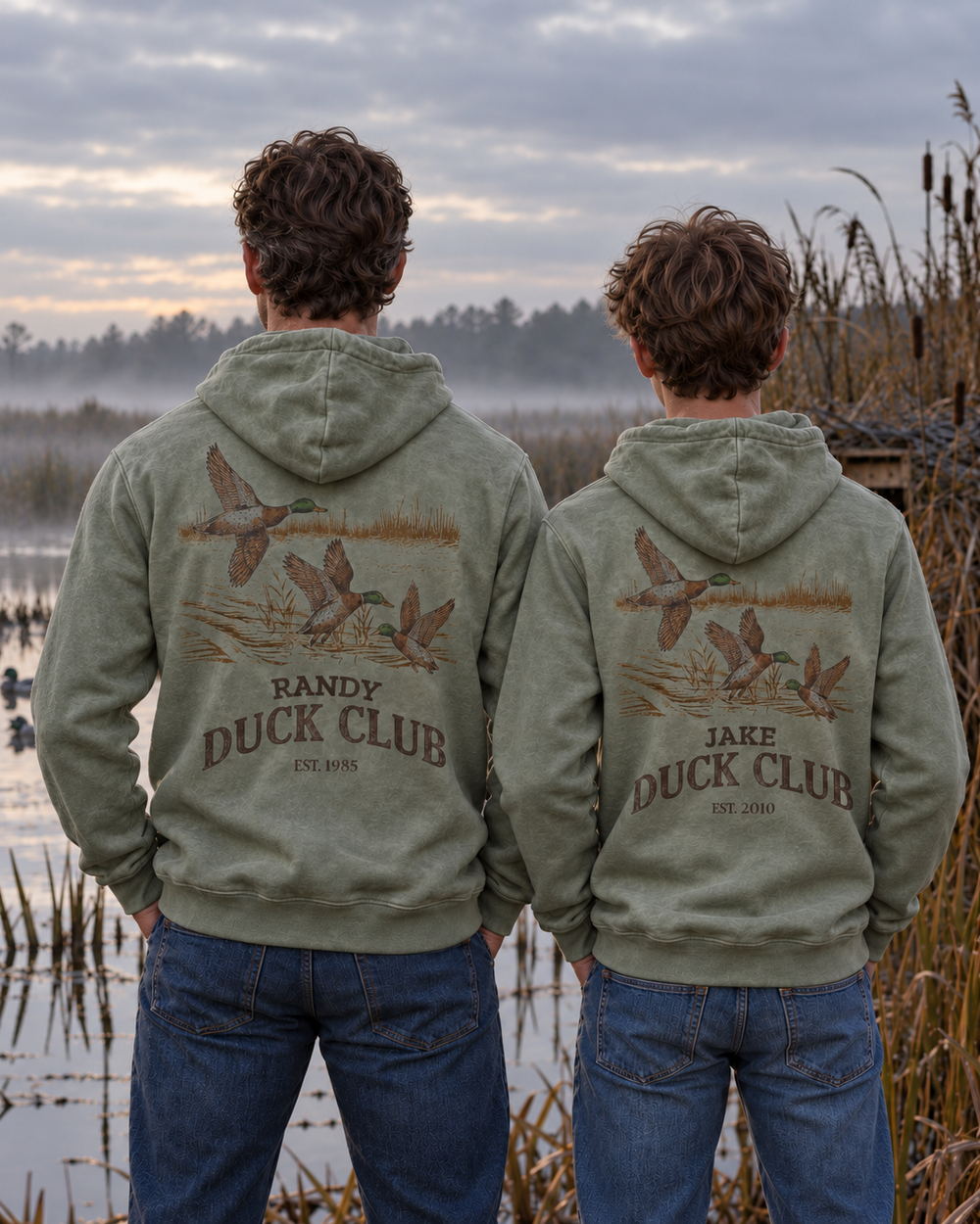 Custom Name Duck Club All-Over Print Hoodie — two people, back
