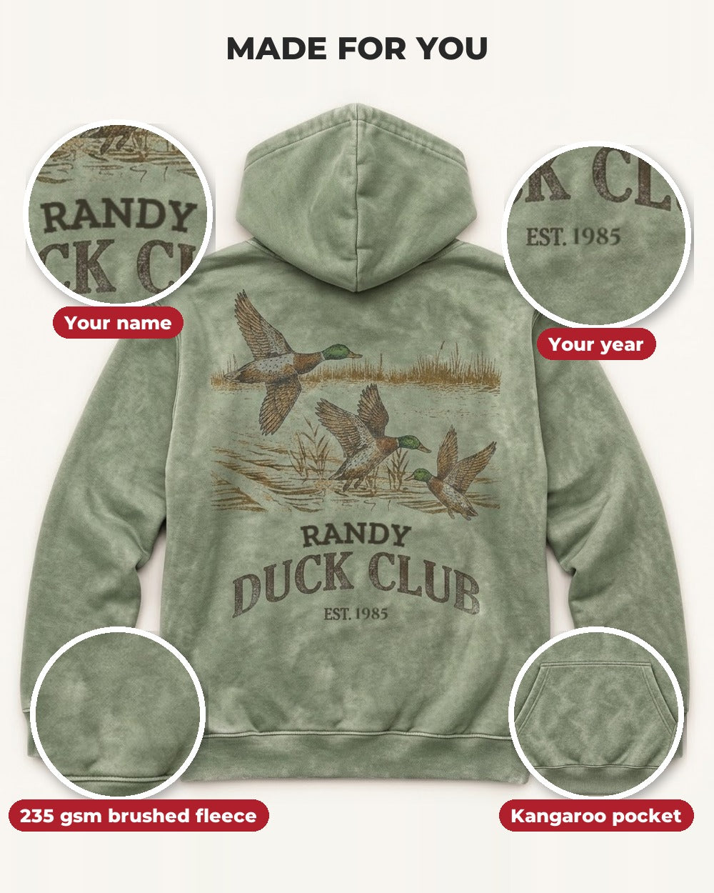 Custom Name Duck Club All-Over Print Hoodie — details