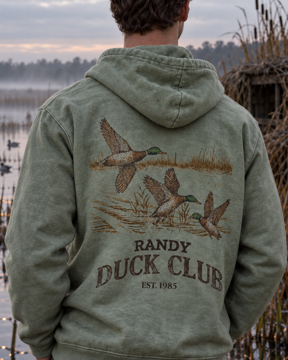 Custom Name Duck Club All-Over Print Hoodie — model back angle