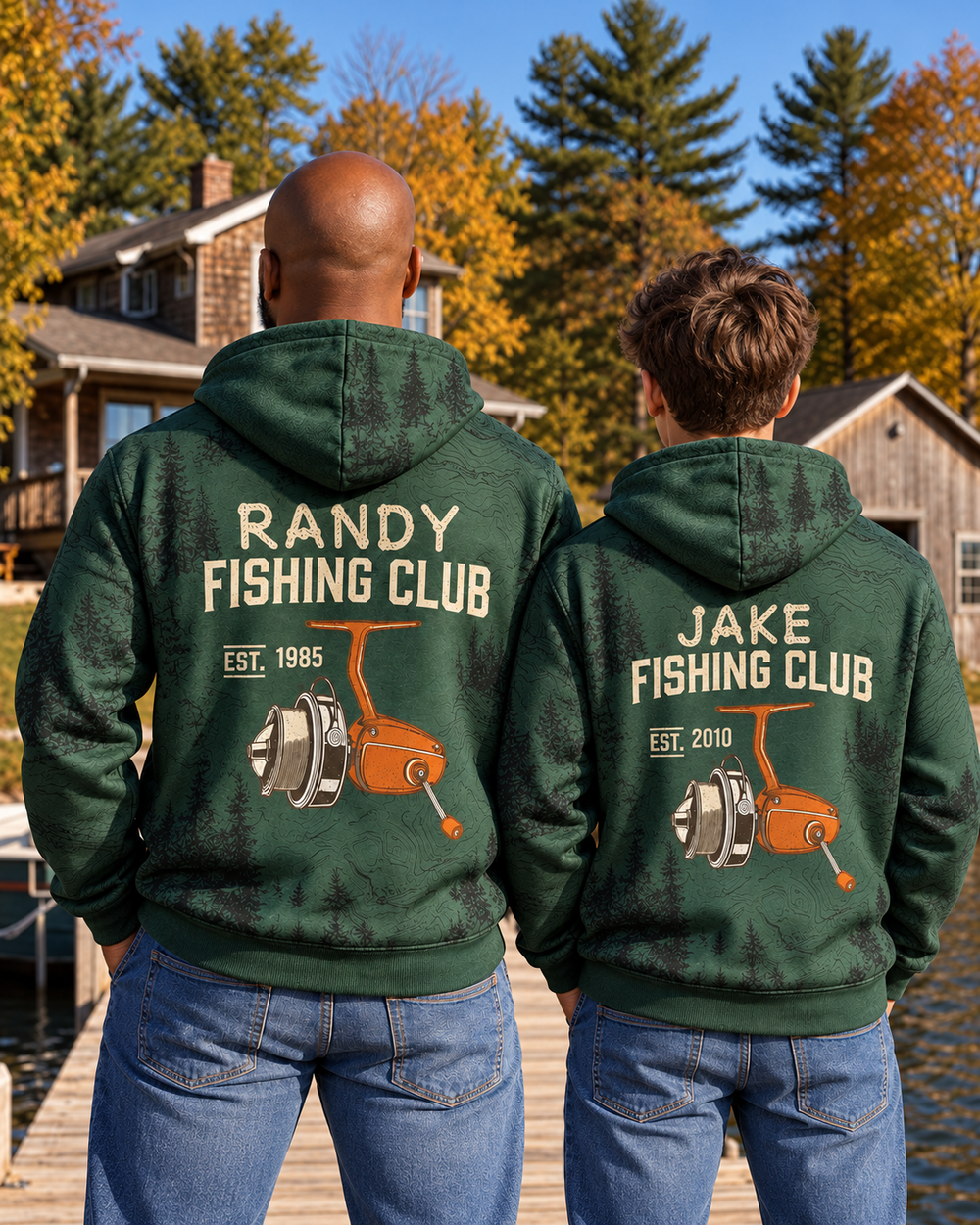 Custom Name Fishing Club All-Over Print Hoodie — two people, back