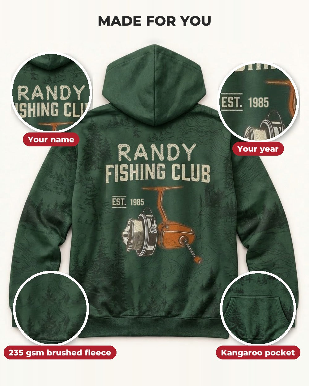 Custom Name Fishing Club All-Over Print Hoodie — details