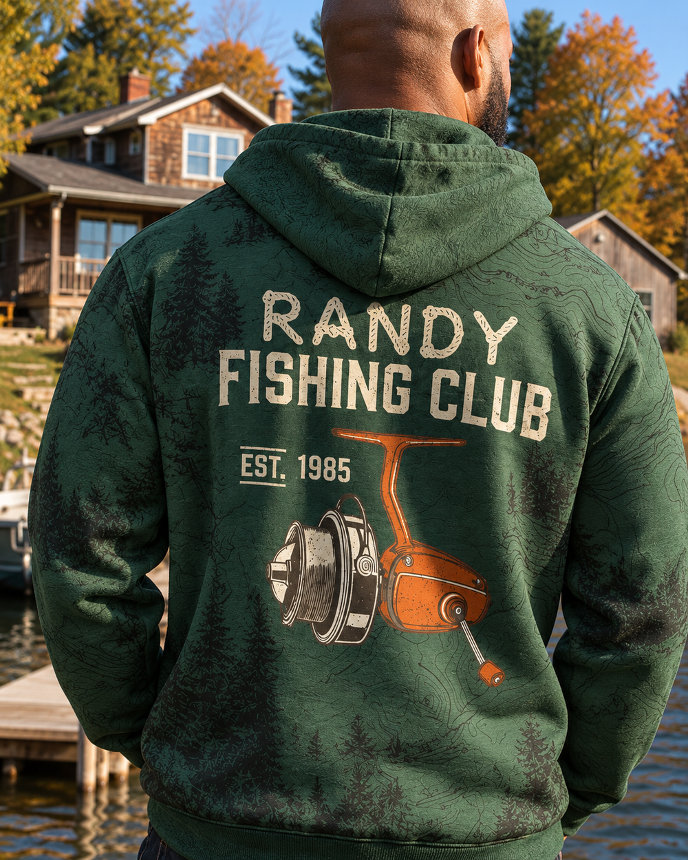 Custom Name Fishing Club All-Over Print Hoodie — model back angle